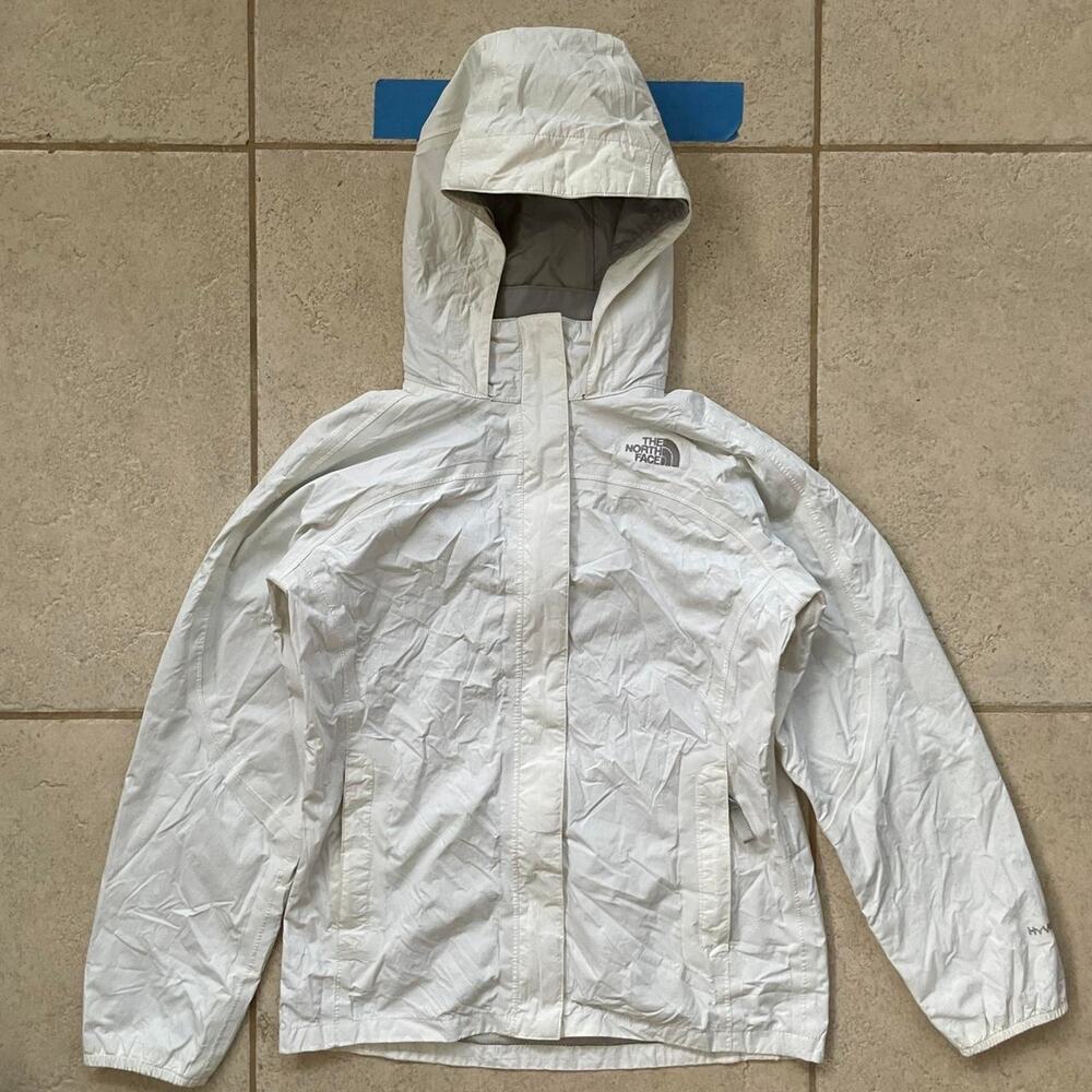 The North Face Girls‎ White Waterproof Rain Jacket Hooded Coat - Size Large